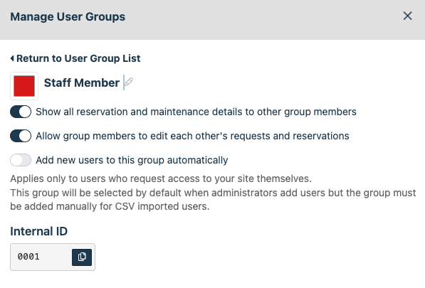 User group options window