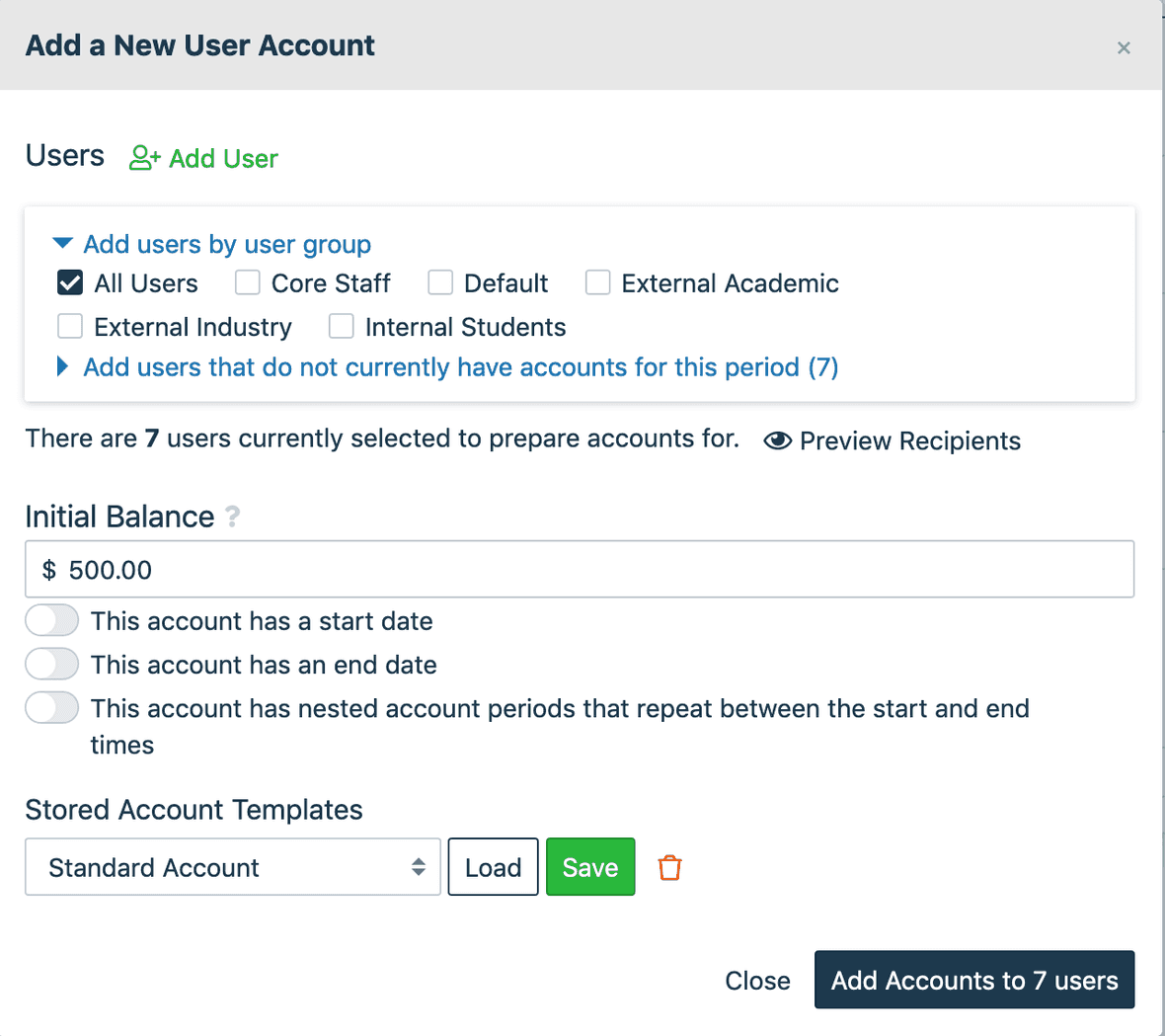 Creating an Open Account