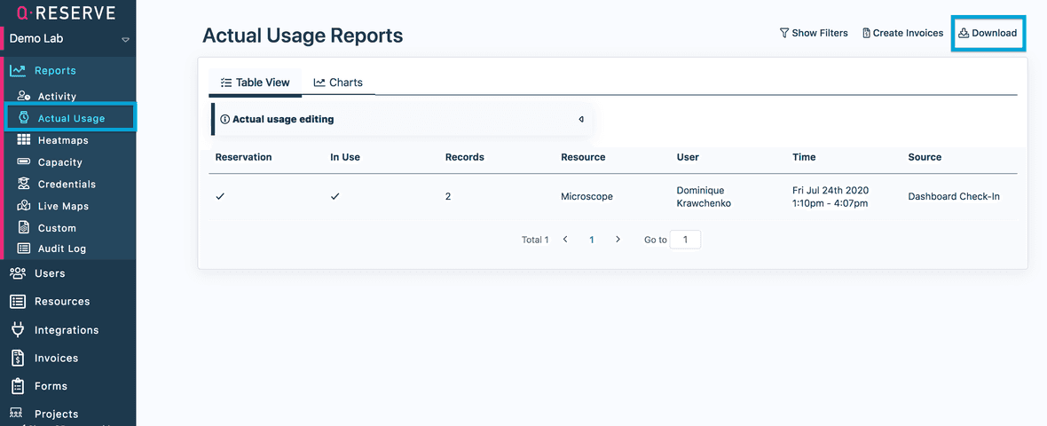 actual usage report
